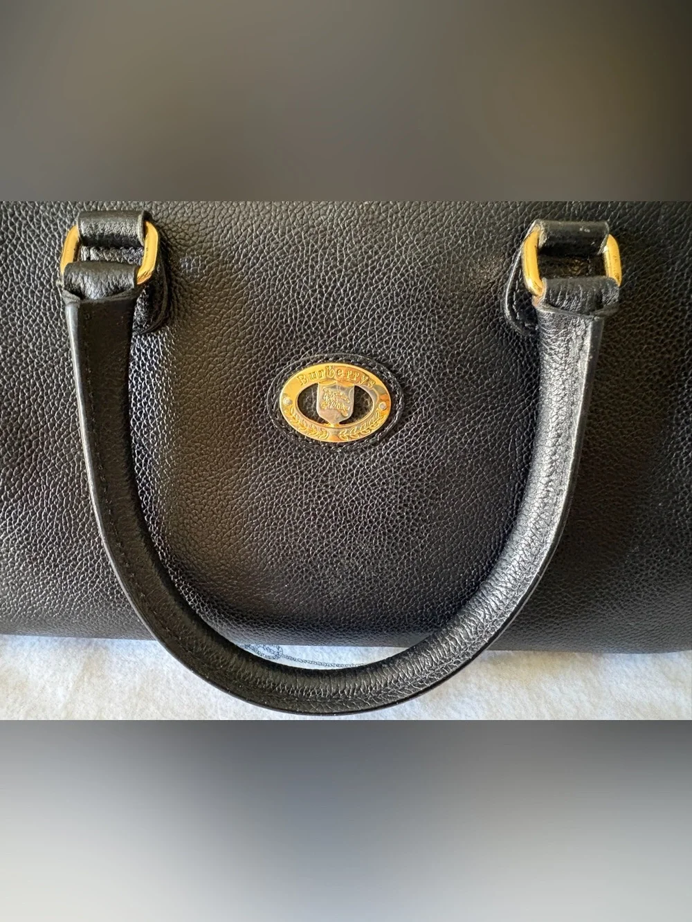 Authentic Vintage Burberrys Satchel Boston Bag Black Leather Nova Check 80-90s